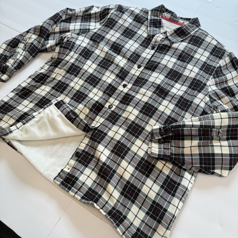 LL Bean Plaid Sherpa Fleece Lined Flannel Shirt Jacket Shacket Size LARGE